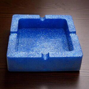NEW! Blue & Silver Ashtray or Trinket Dish with sparkle-glitter finish.